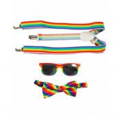 Set med Pride Regnbågsfärgade Glasögon, Hängslen och Slips