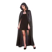 Cape Lång med Huva Svart i Satin - One size