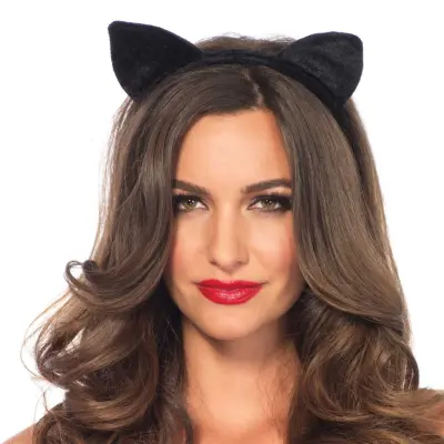 Diadem Kattöron Svart Sammet Deluxe - One size