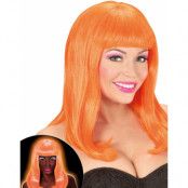 Neonorange Peruk med Lugg - Lyser Under UV-Ljus