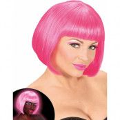 Neonrosa Peruk med Bobfrisyr - Lyser Under UV-Ljus