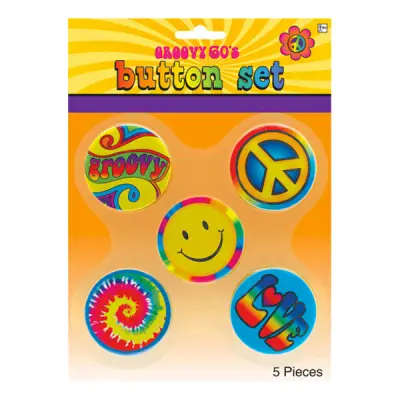 60-tals Hippie Knappar - 5-pack