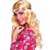 Blond Hippieperuk med Blomsterkrans