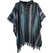Guru-Shop Cardigan - Poncho Hippie chic, Ethno Poncho, Andenponcho - blau/schwarz - för Herr - flerfärgad