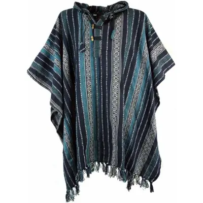 Guru-Shop Cardigan - Poncho Hippie chic, Ethno Poncho, Andenponcho - blau/schwarz - för Herr - flerfärgad