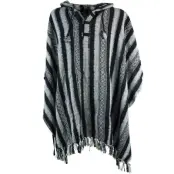 Guru-Shop Cardigan - Poncho Hippie chic, Ethno Poncho, Andenponcho - för Herr - svart/grå