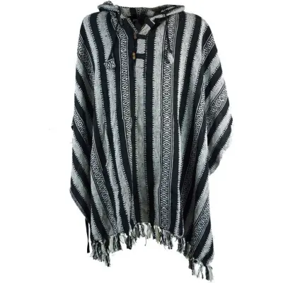 Guru-Shop Cardigan - Poncho Hippie chic, Ethno Poncho, Andenponcho - för Herr - svart/grå