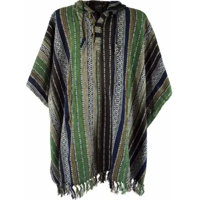 Guru-Shop Cardigan - Poncho Hippie chic, Ethno Poncho, Andenponcho - grün/schwarz - för Herr - flerfärgad