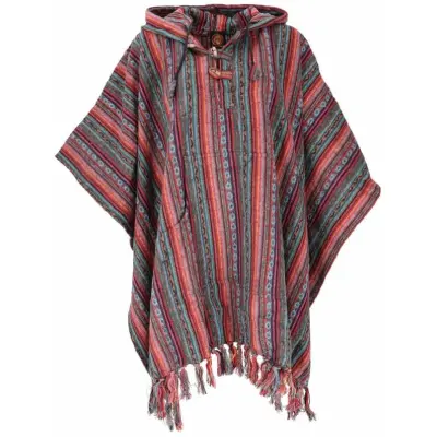 Guru-Shop Cardigan - Poncho Hippie chic, Ethno Poncho, Andenponcho - rot/blau - för Herr - flerfärgad