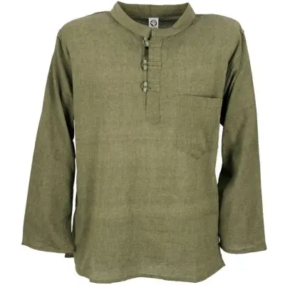 Guru-Shop Longsleeve - Fischerhemd, Goa Hippie - S M - för Herr - grön