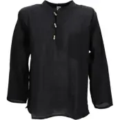 Guru-Shop Longsleeve - Nepal Fischerhemd, Goa Hippie Hemd, Yogahemd, Freizeithemd - schwarz - M XL - för Herr - svart