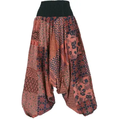 Guru-Shop Tygbyxor - Sommerliche Aladinhose Patchwork Pluderhose, Hippie Hose - rot - för Dam - röd