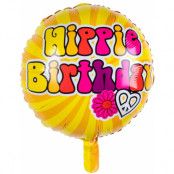 Hippie Birthday - Rund Gul/Orange Folieballong med Flerfärgad Skrift 45 cm