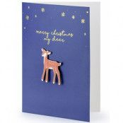 1 mörkblått "merry christmas my deer"-kort med märke/nål 10,5x14,8 cm