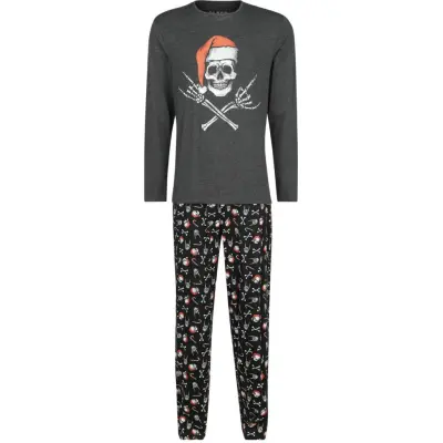 Black Premium by EMP Pyjamas - Pyjamas med juligt dödskalletryck - M XXL - för Herr - grå