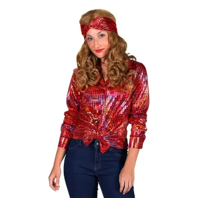 Disco Skjorta Dam Röd/Färgskimrande - Large