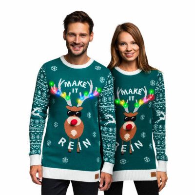 Make it Rein Grön LED Jultröja - Large