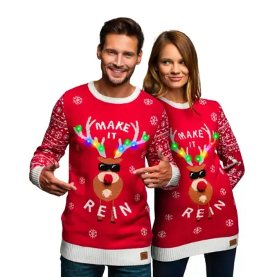 Make it Rein Röd LED Jultröja - Medium