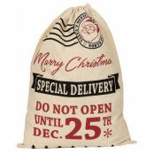 "Merry Christmas Special Delivery" - Brunrandig julsäck 40x54 cm