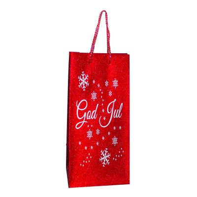 Presentpåse Röd/Glitter God Jul - 13 x 34 cm