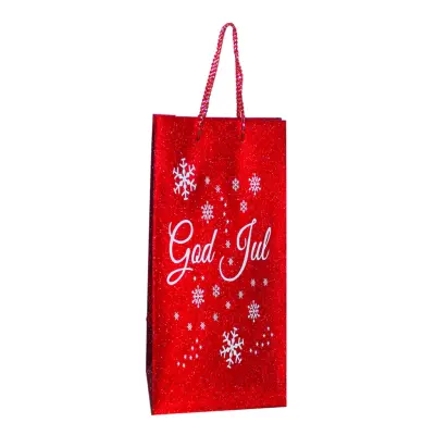 Presentpåse Röd/Glitter God Jul - 13 x 34 cm