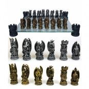 Schackbräda med Riddare- och Drakefigurer 43 cm