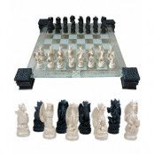 Schackbräda med Svarta och Vita Drakefigurer 43 cm