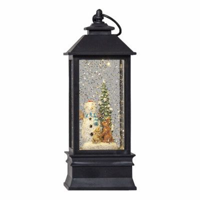 Svart LED Lykta med Snögubbe