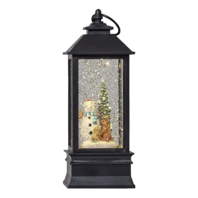 Svart LED Lykta med Snögubbe