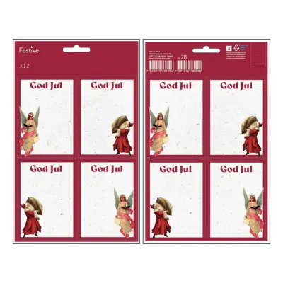 Juletiketter God Jul Röd - 12-pack