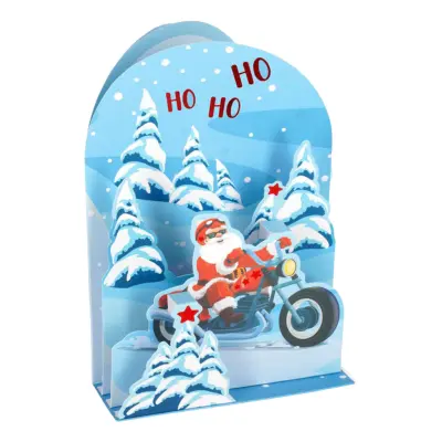 Julkort Pop-Up Tomte på Motorcykel