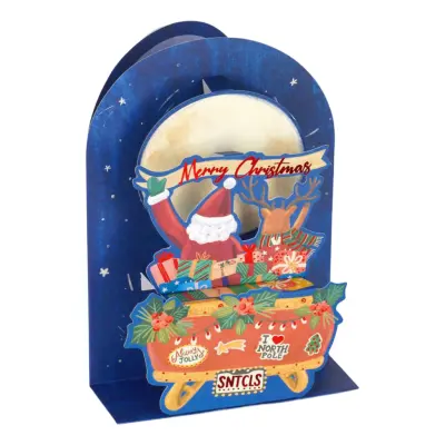Julkort Pop-Up Tomte Släde