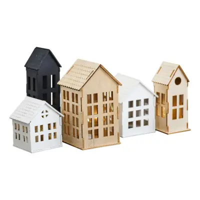 LED-Hus i Trä Juldekorationer - 5-pack