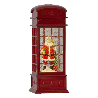 Röd LED Lykta Telefonkiosk med Tomte