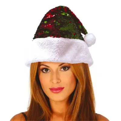 Röd/Grön Tomteluva med Paljetter - One size