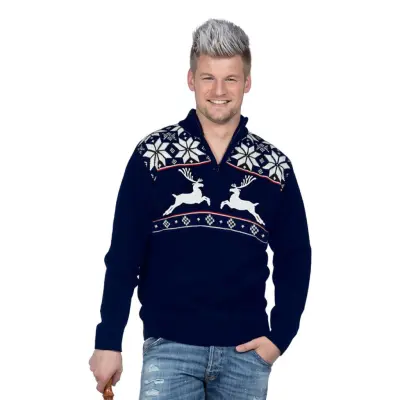 Ren Blå Jultröja med Zip - Large