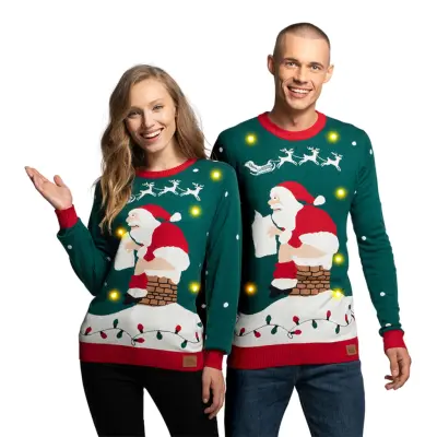 Tomte på Skorsten LED Jultröja - Large