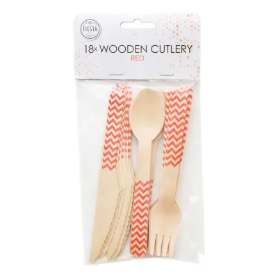 Träbestick Rött Mönster - 18-pack