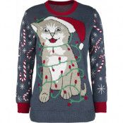 Ugly Christmas Sweater - Fun Christmas jumper - Cat Wrapped In Lights - S 5XL - för Dam - flerfärgad