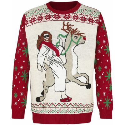 Ugly Christmas Sweater - Fun Christmas jumper - Jesus Riding Reindeer - S 5XL - för Herr - flerfärgad