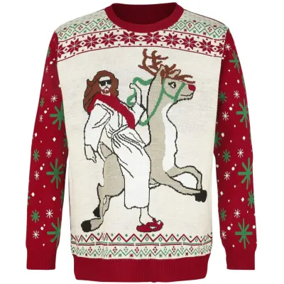 Ugly Christmas Sweater - Fun Christmas jumper - Jesus Riding Reindeer - S 5XL - för Herr - flerfärgad