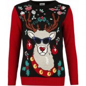 Ugly Christmas Sweater - Fun Christmas jumper - Reindeer With Sunglasses - S 4XL - för Dam - flerfärgad