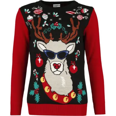 Ugly Christmas Sweater - Fun Christmas jumper - Reindeer With Sunglasses - S 4XL - för Dam - flerfärgad