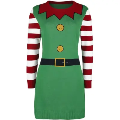Ugly Christmas Sweater - Fun Halvlång klänning - Christmas Elf - S XXL - för Dam - flerfärgad