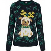 Urban Classics Christmas jumper - Ladies Pug Christmas Sweater - XS XL - för Dam - svart/grön