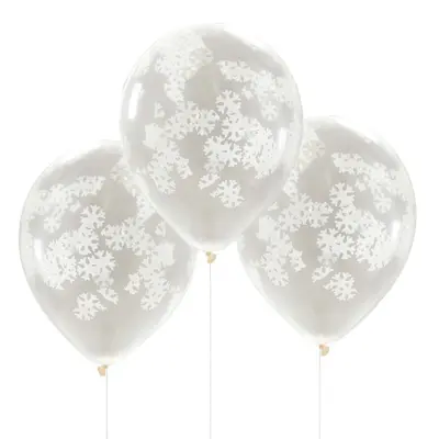 Vita Konfetti Ballonger med Snöflingor - 5-pack