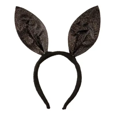 Diadem Kaninöron Svarta Glittriga - One size