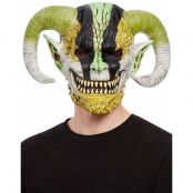 Heltäckande Demon Latexmask med Stora Horn