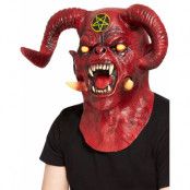 Heltäckande Satanistisk Djävul Latexmask med Stora Horn