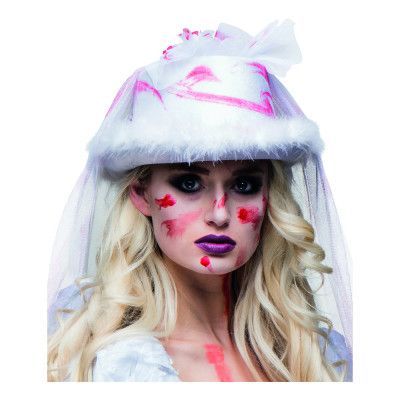 Blodig Vit Hatt med Slöja - One size